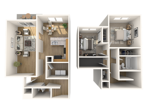 Floor plan for 2 beds, 1.5 baths, 992 sqft